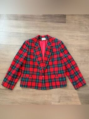 Vintage Pendleton Red Green Tartan Plaid 100% Virgin Wool Blazer Size 40 USA